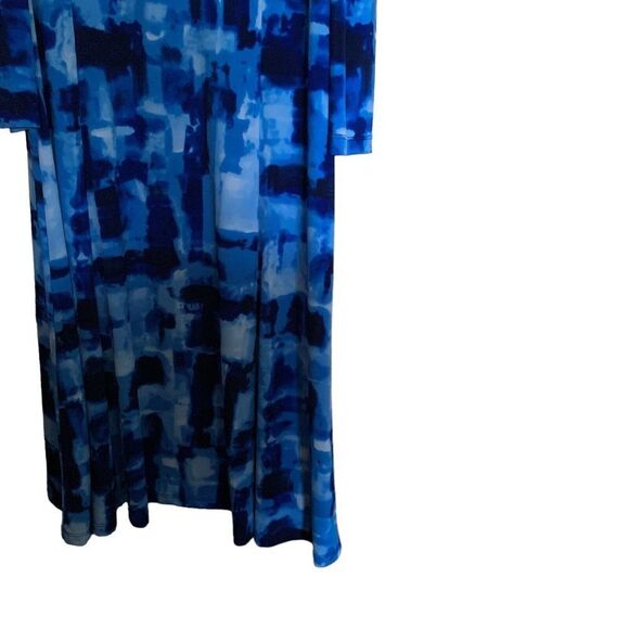 Susan Graver Womens Size Large Blue Watercolor Stretch Cold Shoulder Midi Dress - Picture 4 of 8